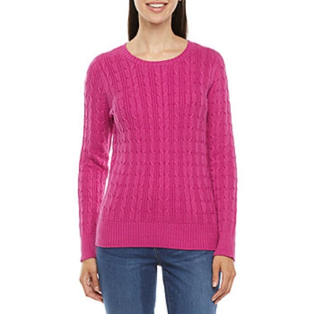 NWT St. John’s Bay Knitted Sweater Classic Cable fuchsia size S women’s/juniors